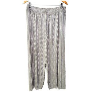 NEW Silver Metallic Pleated Palazzo Pants Wide Leg 3X